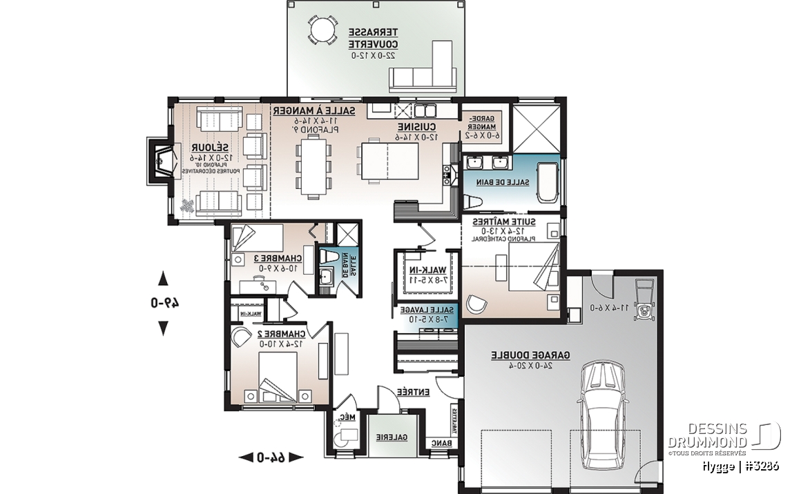 Rez-de-chaussée - Modèle de maison Scandinave, 3 chambres, suite des maîtres, beaucoup de fenêtres, foyer, terrasse abriitée - Hygge