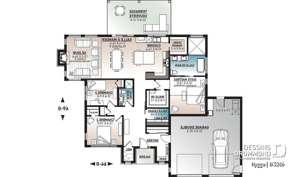 Rez-de-chaussée - Modèle de maison Scandinave, 3 chambres, suite des maîtres, beaucoup de fenêtres, foyer, terrasse abriitée - Hygge