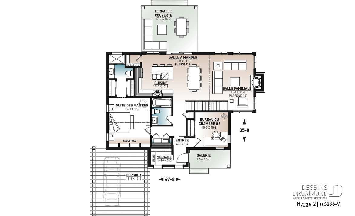 Rez-de-chaussée - Design de maison scandinave, 2 chambres, suite des maîtres, plafond 9', grande terrasse couverte, aire ouverte - Hygge 2