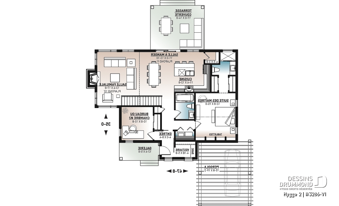 Rez-de-chaussée - Design de maison scandinave, 2 chambres, suite des maîtres, plafond 9', grande terrasse couverte, aire ouverte - Hygge 2