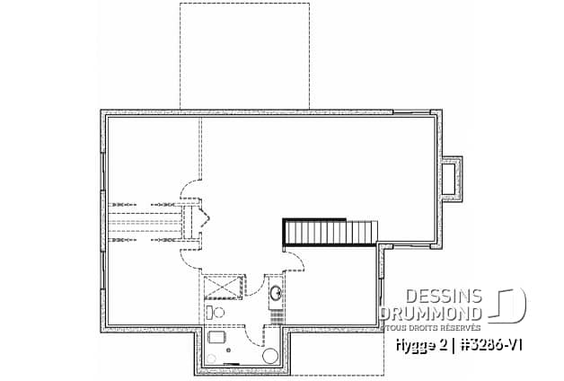 Sous-sol - Plan de maison scandinave, 2 chambres, suite des maîtres, plafond 9', grande terrasse couverte, aire ouverte - Hygge 2