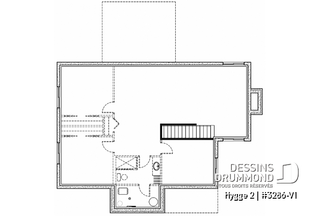 Sous-sol aménageable du plan de maison unifamiliale 3286-V1 Sous-sol aménageable - Design de maison scandinave, 2 chambres, suite des maîtres, plafond 9', grande terrasse couverte, aire ouverte - Hygge 2