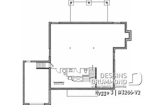 Sous-sol - Plan de plain-pied 3 chambres au rez-de-chaussée, garage, bureau, vestiaire, suite des maîtres - Hygge 3