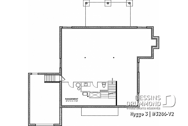 Sous-sol - Plan de plain-pied 3 chambres au rez-de-chaussée, garage, bureau, vestiaire, suite des maîtres - Hygge 3