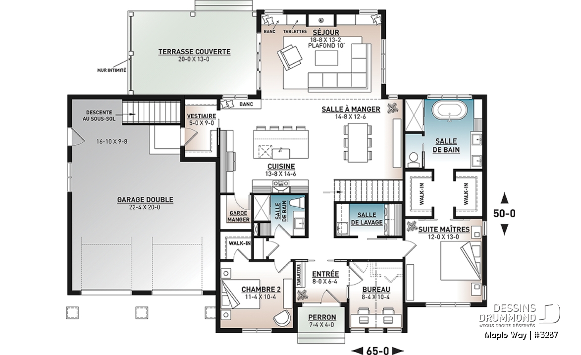 Rez-de-chaussée - Grand plain-pied Farmhouse, garage double, superbe salle de séjour à plafond de 10', terrasse couverte - Maple Way