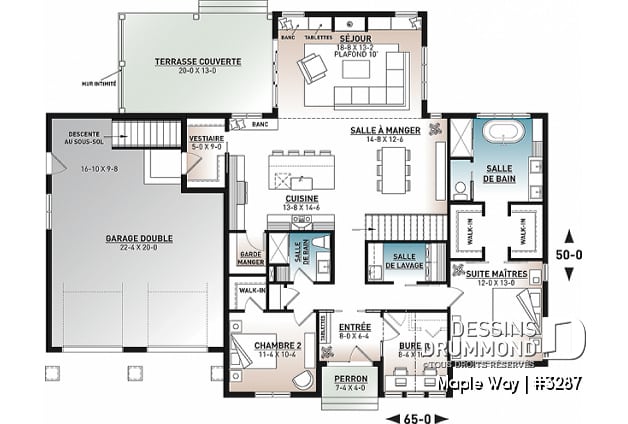Rez-de-chaussée - Plan de plain-pied, 2 à 3 chambres, garage double, superbe salle de séjour à plafond de 10', terrasse couverte - Maple Way