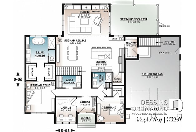 Rez-de-chaussée - Plan de plain-pied, 2 à 3 chambres, garage double, superbe salle de séjour à plafond de 10', terrasse couverte - Maple Way
