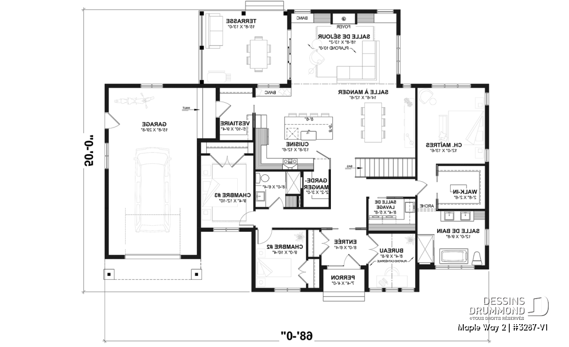 Rez-de-chaussée - Modèle de maison farmhouse moderne plain-pied, 3 chambres, garage, conçu pour Ludovick Bourgeois - Maple Way 2