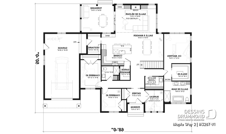 Rez-de-chaussée - Modèle de maison farmhouse moderne plain-pied, 3 chambres, garage, conçu pour Ludovick Bourgeois - Maple Way 2
