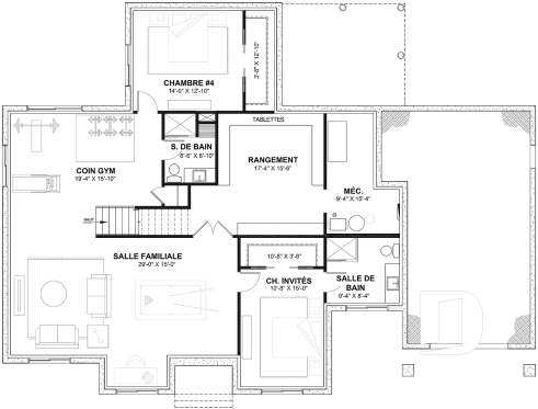 Sous-sol aménagé (Optionel $) - Modèle de maison farmhouse moderne plain-pied, 3 chambres, garage, conçu pour Ludovick Bourgeois - Maple Way 2