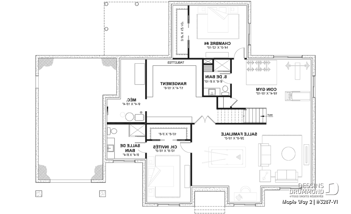 Sous-sol aménagé (Optionel $) - Modèle de maison farmhouse moderne plain-pied, 3 chambres, garage, conçu pour Ludovick Bourgeois - Maple Way 2