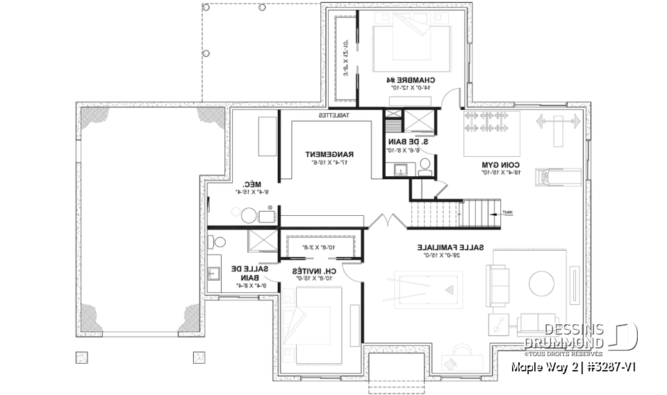 Sous-sol aménagé (Optionel $) - Modèle de maison farmhouse moderne plain-pied, 3 chambres, garage, conçu pour Ludovick Bourgeois - Maple Way 2