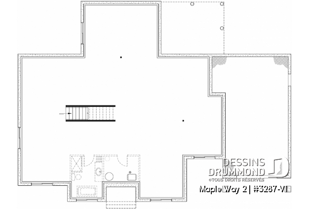 Sous-sol aménageable - Plan de maison farmhouse moderne plain-pied, 3 chambres, garage, conçu pour Ludovick Bourgeois - Maple Way 2