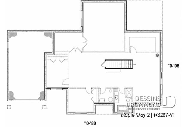 Sous-sol - Plan de maison farmhouse moderne plain-pied, 3 chambres, garage, conçu pour Ludovick Bourgeois - Maple Way 2