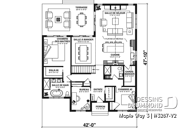Rez-de-chaussée - Plain-pied 4 chambres de style farmhouse, bureau, 2 salons, sous-sol aménagé, garde-manger, foyer - Maple Way 3