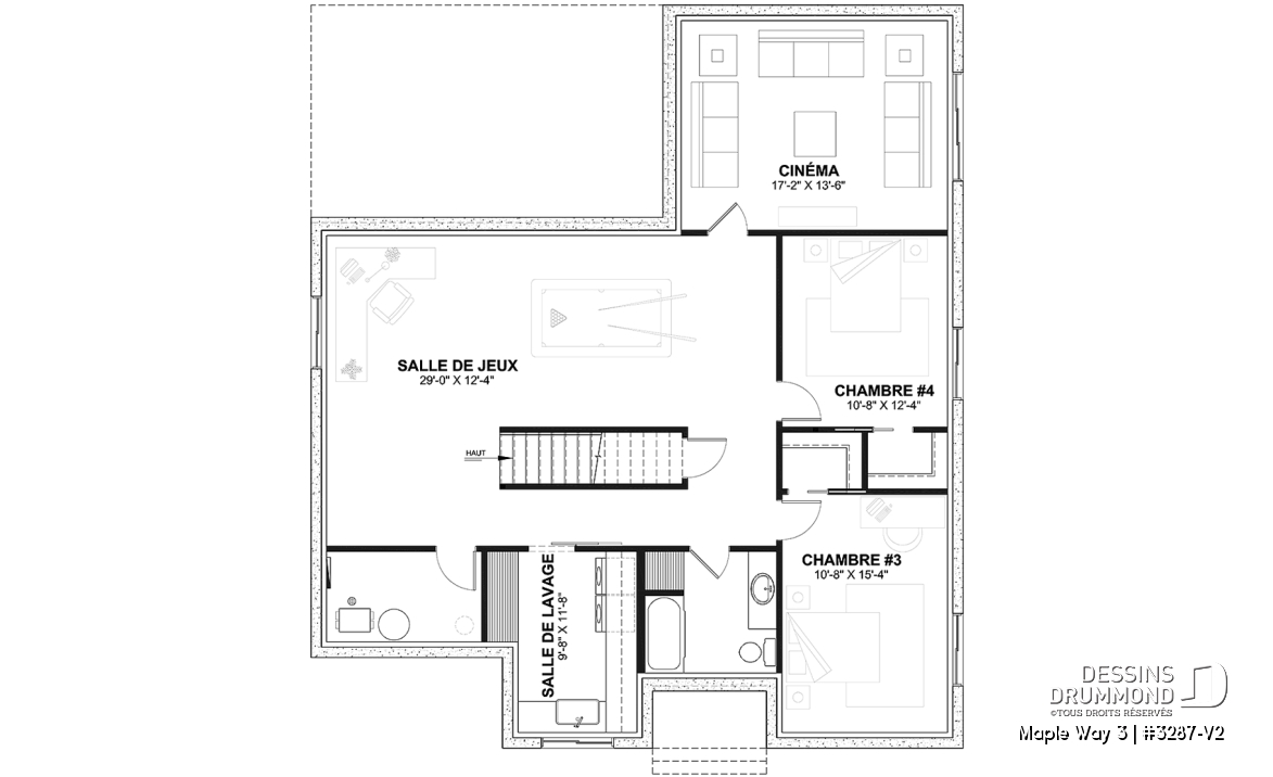 Sous-sol aménagé (Optionel $) - Farmhouse de 4 à 5 chambres, plain-pied et sous-sol aménagé optionnel, superbe lumière naturelle - Maple Way 3