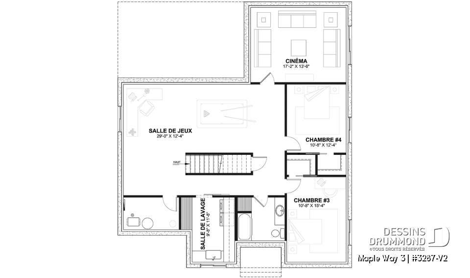 Sous-sol aménagé (Optionel $) - Farmhouse de 4 à 5 chambres, plain-pied et sous-sol aménagé optionnel, superbe lumière naturelle - Maple Way 3