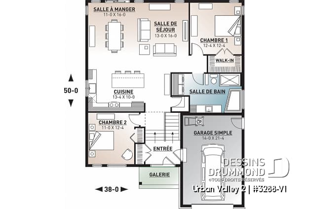 Rez-de-chaussée - Plan de plain-pied champêtre, 2 chambres, sous-sol aménageable, garage simple, bel espace salon / cuisine - Urban Valley 2