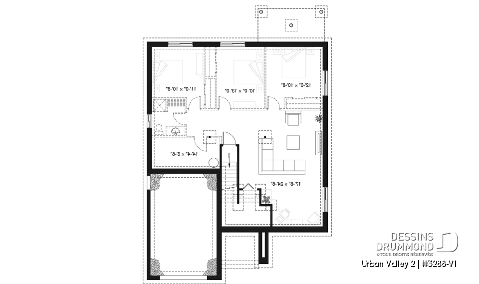 Sous-sol - Plan de plain-pied champêtre, 2 chambres, sous-sol aménageable, garage simple, bel espace salon / cuisine - Urban Valley 2