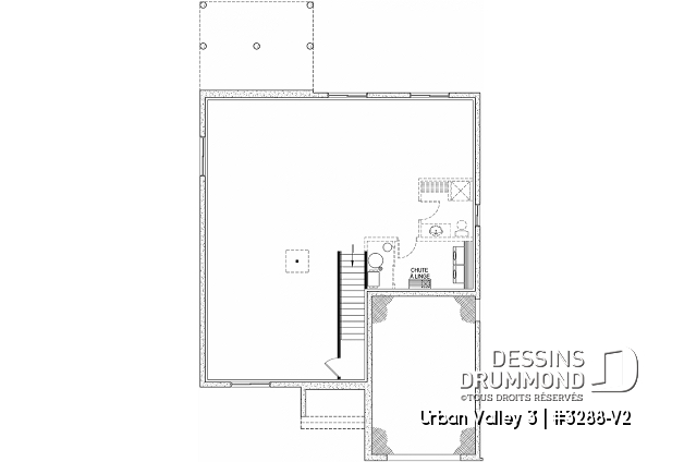 Sous-sol - Plan de maison nordique 2 chambres, avec garage, garde-manger, vestiaire, chute à linge - Urban Valley 3