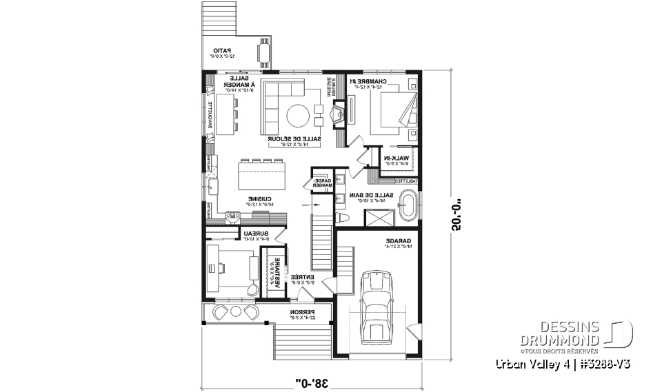 Rez-de-chaussée - Plan de farmhouse compacte proposant 2 à 6 chambres, aire ouverte, bureau, sous-sol aménagé (optionnel $) - Urban Valley 4
