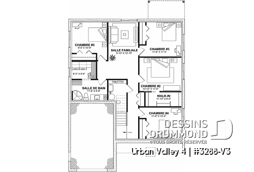 Sous-sol aménagé - Plan de farmhouse compacte proposant 1 à 6 chambres, aire ouverte, bureau, sous-sol aménagé (optionnel $) - Urban Valley 4