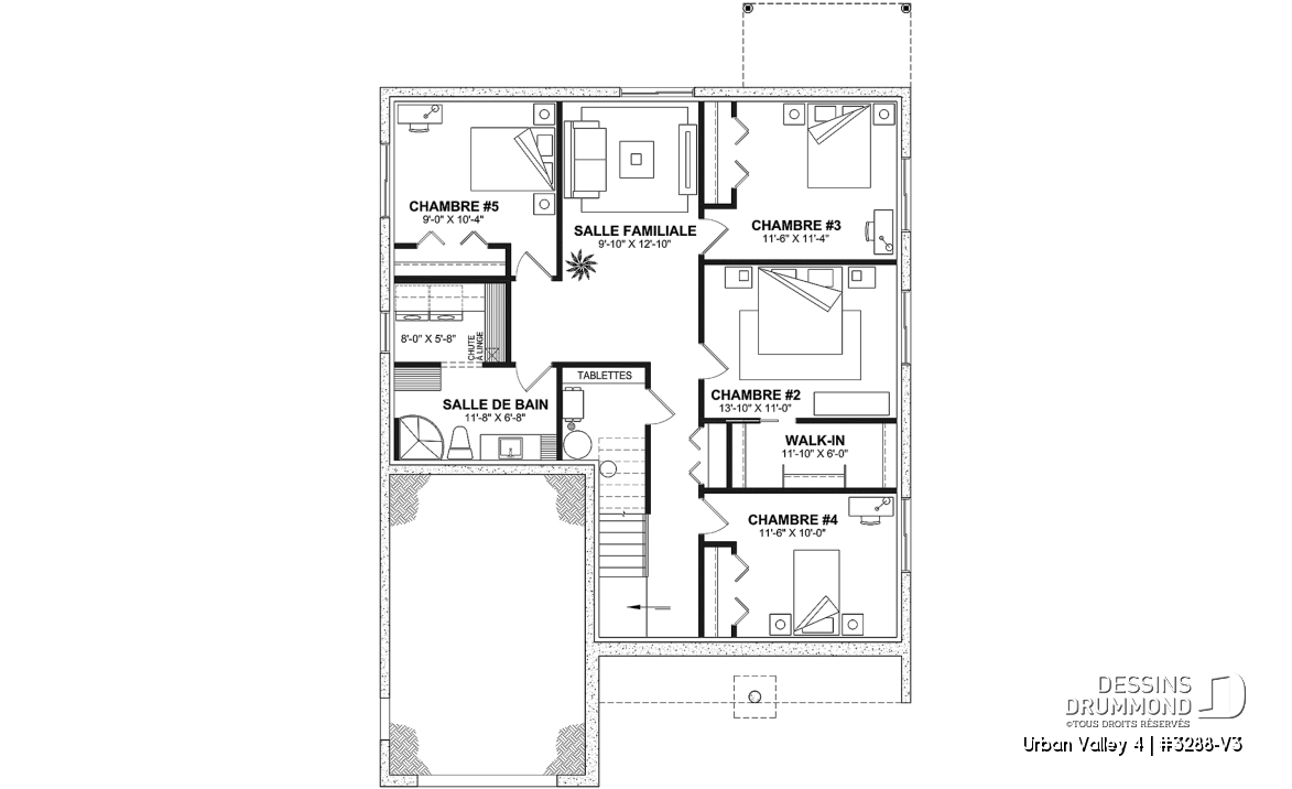 Sous-sol aménagé (Optionel $) - Plan de farmhouse compacte proposant 2 à 6 chambres, aire ouverte, bureau, sous-sol aménagé (optionnel $) - Urban Valley 4