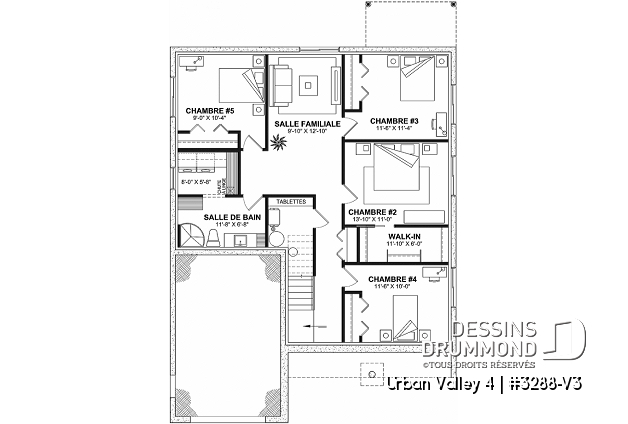 Sous-sol aménagé (Optionel $) du plan de maison unifamiliale 3288-V3 Sous-sol aménagé (Optionel $) - Plan de farmhouse compacte proposant 2 à 6 chambres, aire ouverte, bureau, sous-sol aménagé (optionnel $) - Urban Valley 4