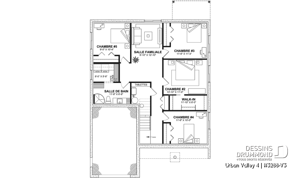 Sous-sol aménagé (Optionel $) - Plan de farmhouse compacte proposant 2 à 6 chambres, aire ouverte, bureau, sous-sol aménagé (optionnel $) - Urban Valley 4