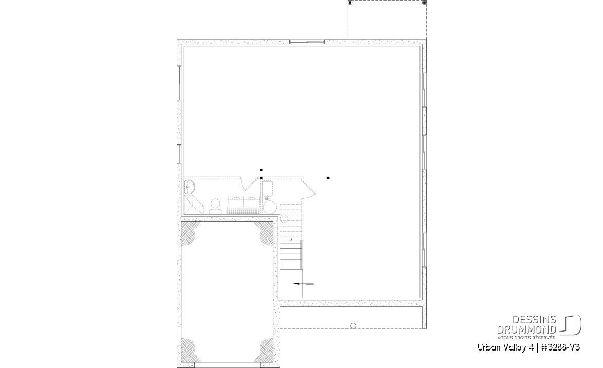 Sous-sol aménageable - Plan de farmhouse compacte proposant 2 à 6 chambres, aire ouverte, bureau, sous-sol aménagé (optionnel $) - Urban Valley 4