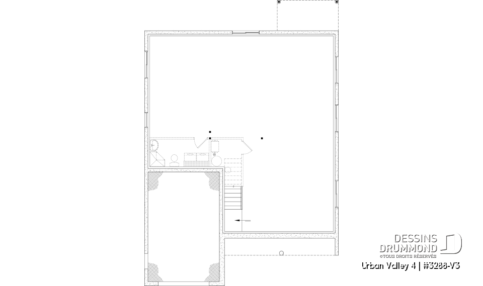 Sous-sol aménageable - Plan de farmhouse compacte proposant 2 à 6 chambres, aire ouverte, bureau, sous-sol aménagé (optionnel $) - Urban Valley 4