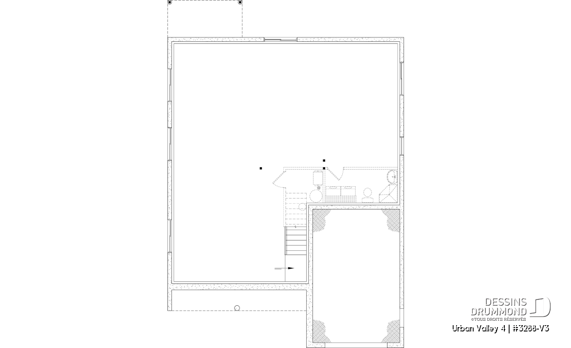 Sous-sol aménageable - Plan de farmhouse compacte proposant 2 à 6 chambres, aire ouverte, bureau, sous-sol aménagé (optionnel $) - Urban Valley 4