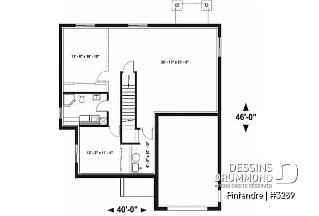 Sous-sol - Plan de maison moderne plain-pied avec garage, 2 chambres, garde-manger, walk-in, chute à linge - Pintendre