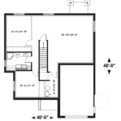 Sous-sol - Plan de maison moderne plain-pied avec garage, 2 chambres, garde-manger, walk-in, chute à linge - Pintendre