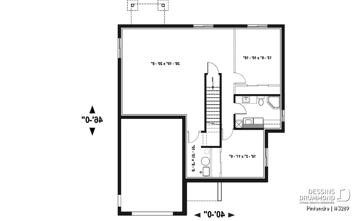 Sous-sol - Plan de maison moderne plain-pied avec garage, 2 chambres, garde-manger, walk-in, chute à linge - Pintendre