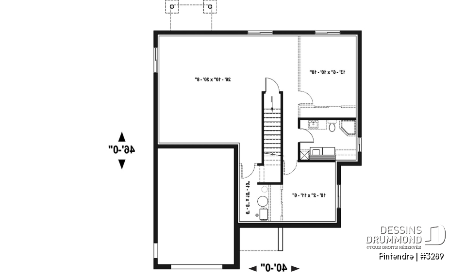 Sous-sol - Plan de maison moderne plain-pied avec garage, 2 chambres, garde-manger, walk-in, chute à linge - Pintendre