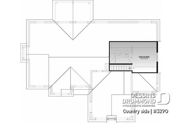 Espace boni - Plain-pied 3 chambres, 2 salles de bain, plafond 9' + cathédral, garde-manger, garage double, buanderie - Country Side