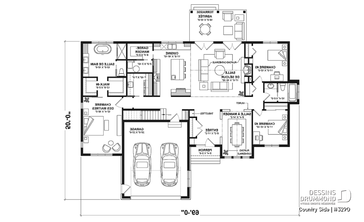 Rez-de-chaussée - Plain-pied 3 chambres, 2 salles de bain, plafond 9' + cathédral, garde-manger, garage double, buanderie - Country Side