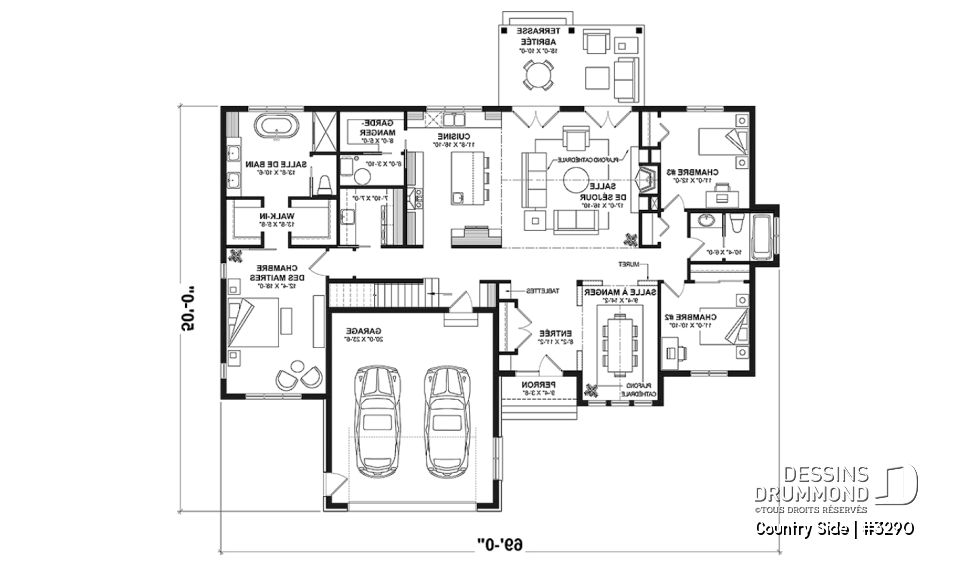 Rez-de-chaussée - Plain-pied 3 chambres, 2 salles de bain, plafond 9' + cathédral, garde-manger, garage double, buanderie - Country Side