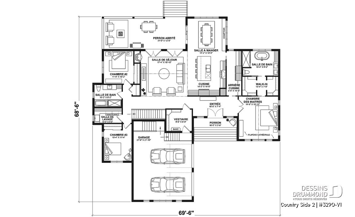 Rez-de-chaussée - Plain-pied Farmhouse, garage double, suite parentale avec 2 walk-ins, arrière cuisine, vestiaire - Country Side 2