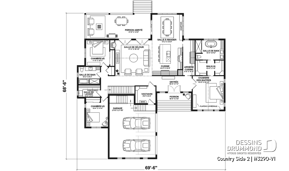 Rez-de-chaussée - Plain-pied Farmhouse, garage double, suite parentale avec 2 walk-ins, arrière cuisine, vestiaire - Country Side 2