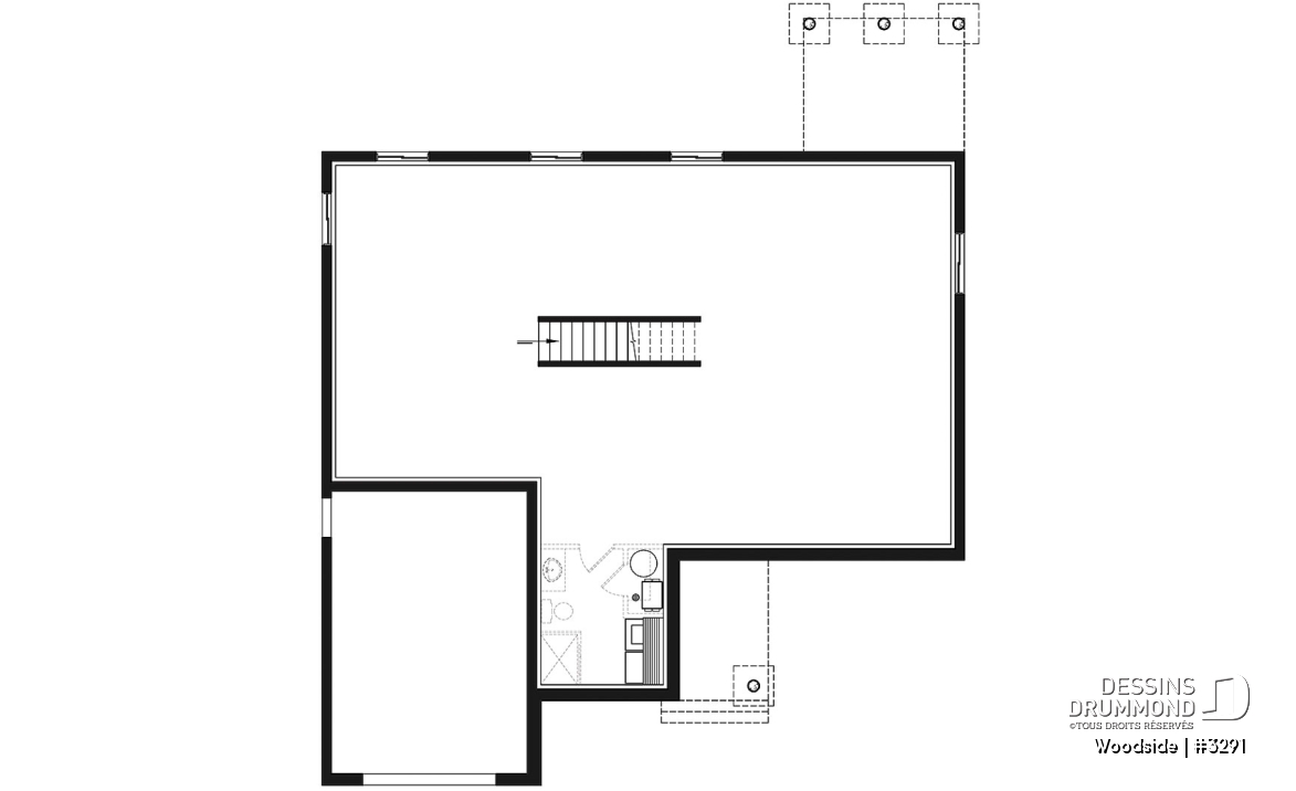 Sous-sol - Plan de plain-pied Nordique, 3 chambres ou 2 chambres + bureau, plafond cathédral, 2 salles de bain, garage - Woodside