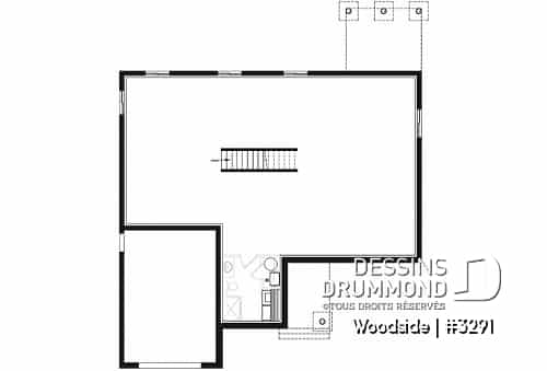 Sous-sol - Plan de plain-pied Nordique, 3 chambres ou 2 chambres + bureau, plafond cathédral, 2 salles de bain, garage - Woodside