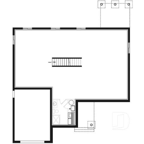 Sous-sol - Plan de plain-pied Nordique, 3 chambres ou 2 chambres + bureau, plafond cathédral, 2 salles de bain, garage - Woodside