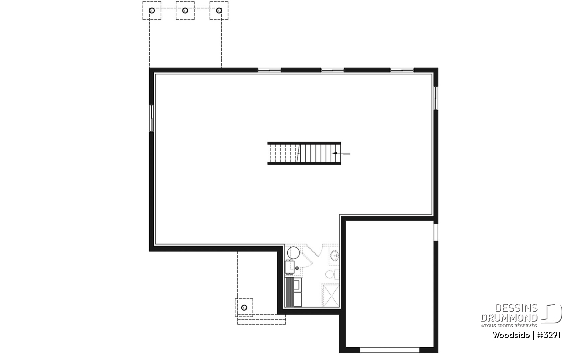 Sous-sol - Plan de plain-pied Nordique, 3 chambres ou 2 chambres + bureau, plafond cathédral, 2 salles de bain, garage - Woodside