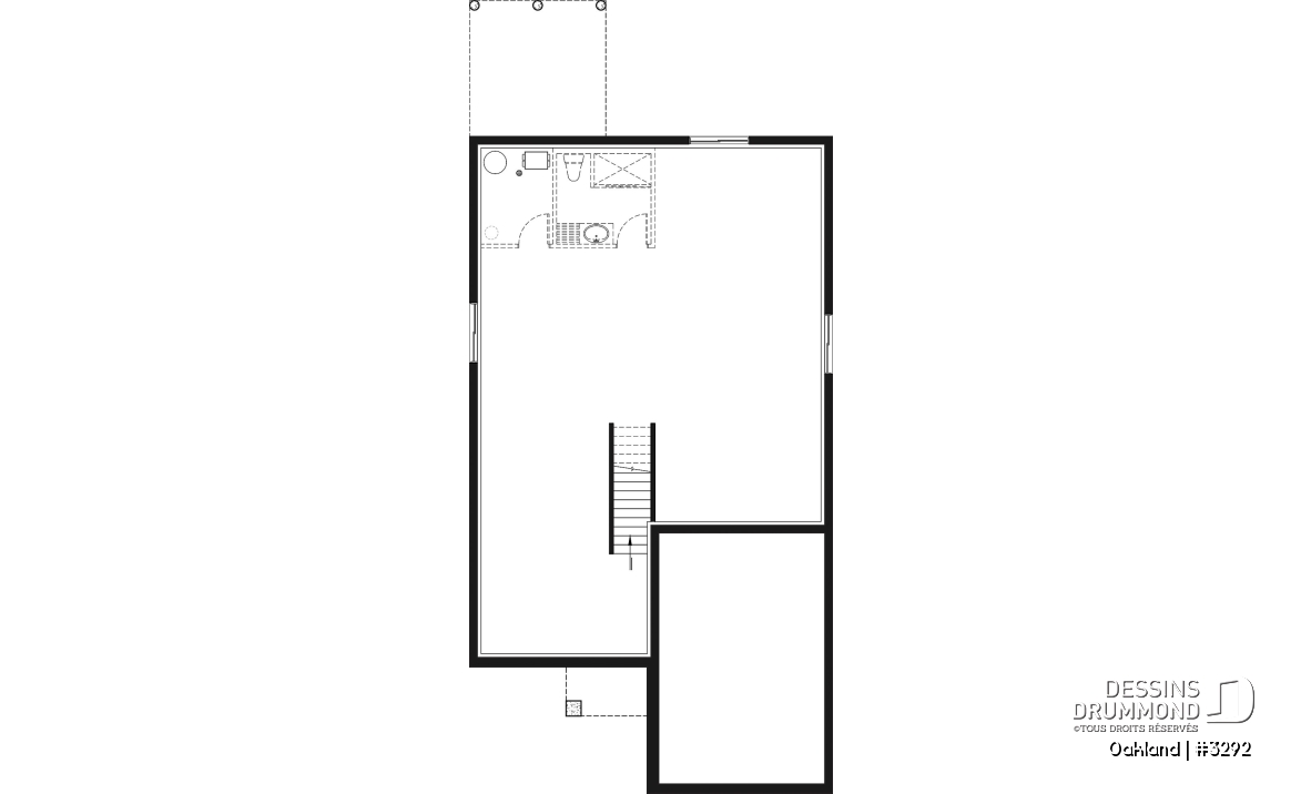 Sous-sol - Plan de maison pour terrain étroit, 2 chambres, garage, salon spacieux, coin bureau, buanderie - Oakland