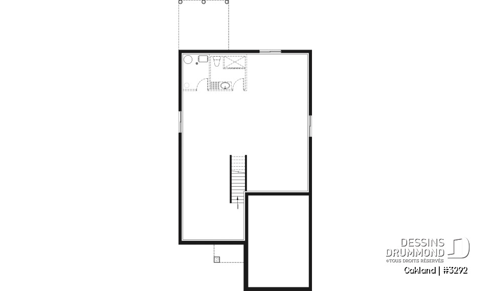 Sous-sol - Plan de maison pour terrain étroit, 2 chambres, garage, salon spacieux, coin bureau, buanderie - Oakland