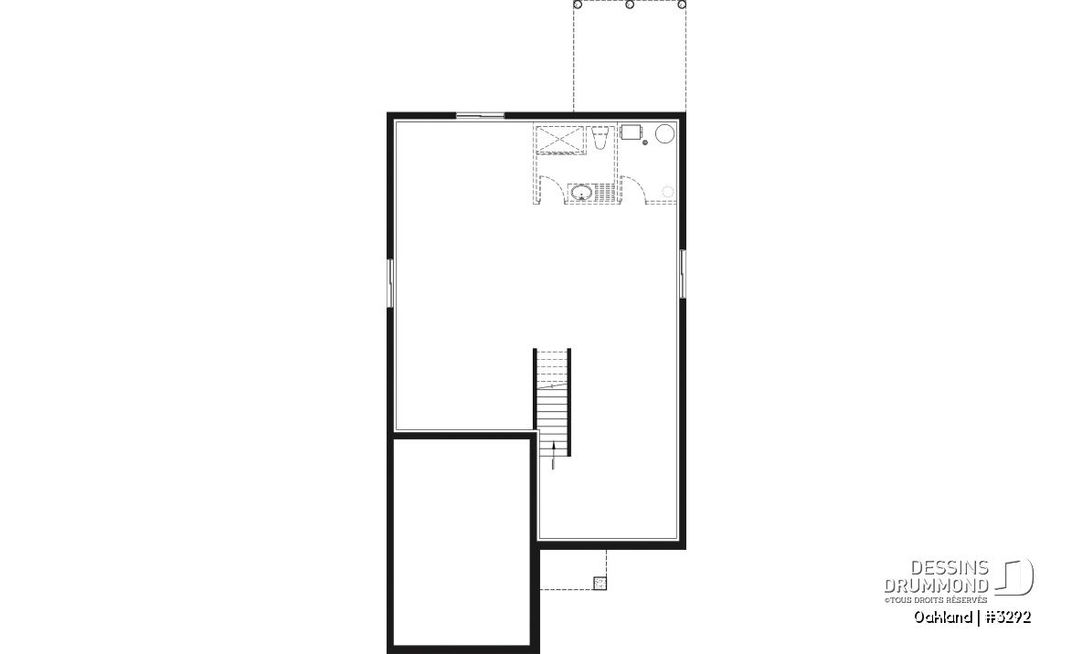 Sous-sol - Plan de maison pour terrain étroit, 2 chambres, garage, salon spacieux, coin bureau, buanderie - Oakland