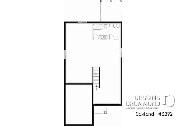 Sous-sol - Plan de maison pour terrain étroit, 2 chambres, garage, salon spacieux, coin bureau, buanderie - Oakland
