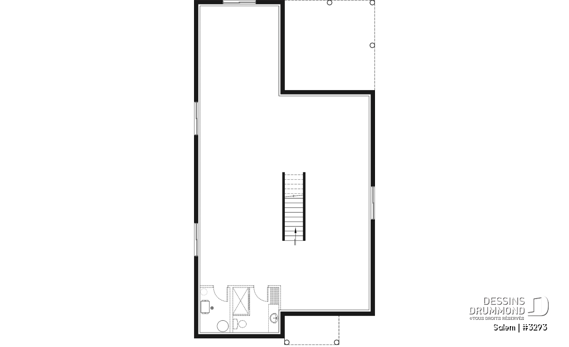 Sous-sol - Plan maison terrain étroit, grand patio abrité, salle de bain privée, 2 walk-ins, îlot à la cuisine, cathédral - Salem